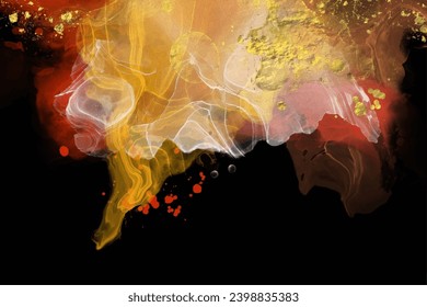 Luxury red, fire, black, gold abstract background of marble liquid ink art painting on paper. Original artwork watercolor alcohol ink paint. Vector illustration.