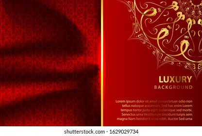 Luxury red frame with golden mandala decoration on fabric texture background, Elegant vector design template concept for use board, text message, brand, celebration banner, wedding invitation