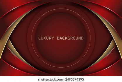 Luxury red and gold background with circles and curved shapes, modern 3d background vector design