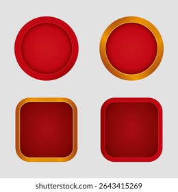 Luxury Red and Gold Button Backgrounds 3D Glossy UI Elements in Round and Square Shapes