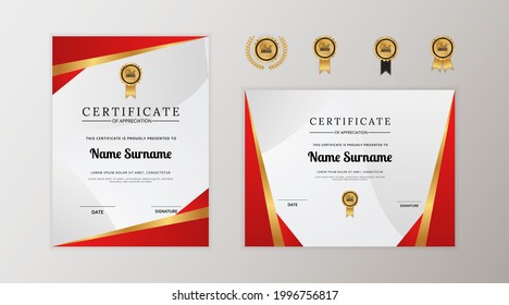 luxury red gold certificate with badge and border template