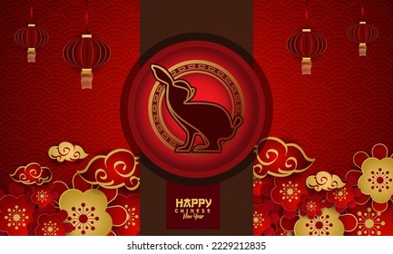 Luxury red gold greeting card chinese new year rabbit zodiac