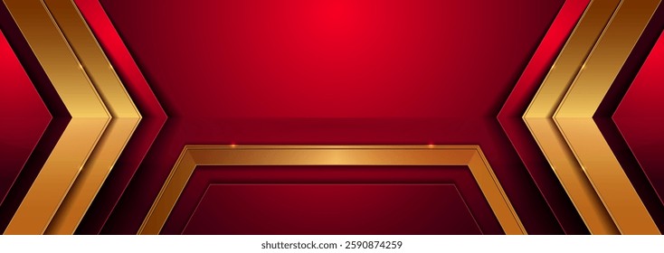 Luxury red horizontal background with golden diagonal lines and shadow. Premium banner. Business marketing presentation. Luxury vector art. Not created by AI.