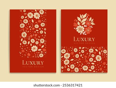 Luxury red invitation card design with vector floral pattern. Vintage ornament template. Can be used for background and wallpaper. Elegant and classic vector elements great for decoration.