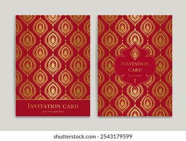 Luxury red invitation card design with vector floral pattern. Vintage ornament template. Can be used for background and wallpaper. Elegant and classic vector elements great for decoration.