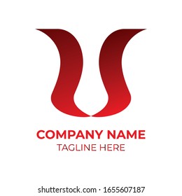 Luxury red letter U icon, design and elegant typographic concept