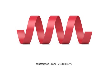 Luxury red metallic horizontal twisted glossy strip confetti for festive decor holiday celebration 3d template vector illustration. Expensive curled glowing greeting bright congrats decorative design