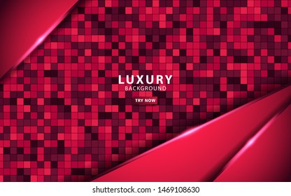 Luxury red overlay layers background. Realistic light effect on textured red square background.