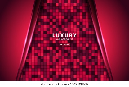 Luxury red overlay layers background. Realistic light effect on textured red square background.