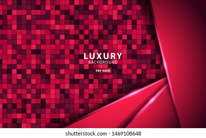 Luxury red overlay layers background. Realistic light effect on textured red square background.