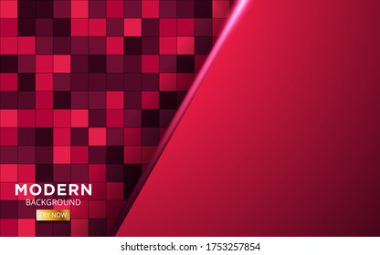 Luxury red overlay layers background banner design. Realistic light effect on textured red square background.