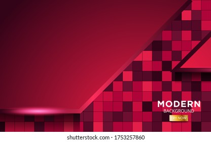 Luxury red overlay layers background banner design. Realistic light effect on textured red square background.
