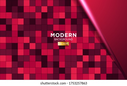 Luxury red overlay layers background banner design. Realistic light effect on textured red square background.