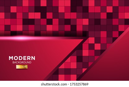 Luxury red overlay layers background banner design. Realistic light effect on textured red square background.