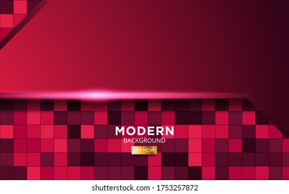 Luxury red overlay layers background banner design. Realistic light effect on textured red square background.