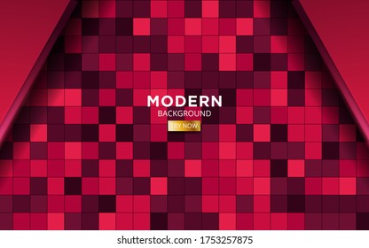Luxury red overlay layers background banner design. Realistic light effect on textured red square background.