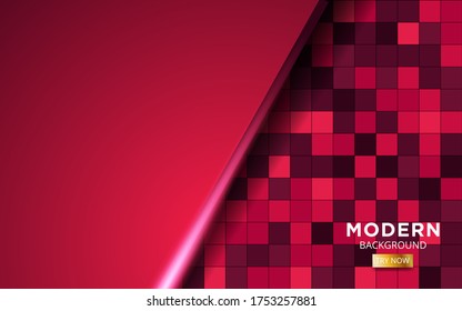 Luxury red overlay layers background banner design. Realistic light effect on textured red square background.