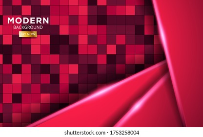 Luxury red overlay layers background banner design. Realistic light effect on textured red square background.