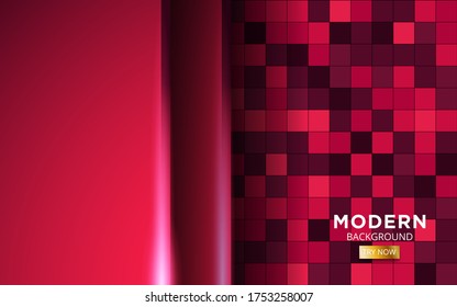 Luxury red overlay layers background banner design. Realistic light effect on textured red square background.