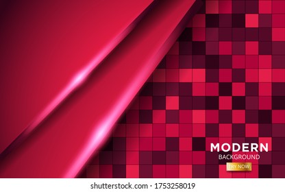 Luxury red overlay layers background banner design. Realistic light effect on textured red square background.
