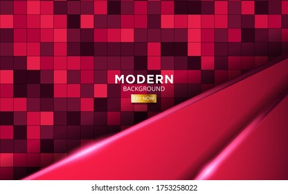 Luxury red overlay layers background banner design. Realistic light effect on textured red square background.