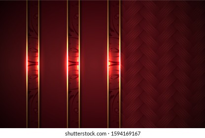 Luxury red paper shapes background a combination with gold light and line decoration. Elegant concept vector design template for use wallpaper, cover, banner, card, advertising