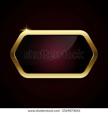 A luxury red plate button of Gold rectangle button isolated on gradient red background. Glossy red golden metallic shape. 3D realistic vector shiny icon
