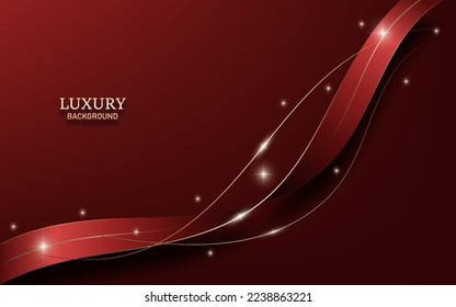 Luxury red ribbon and golden line elements with glitter light effect. Vector Illustration
