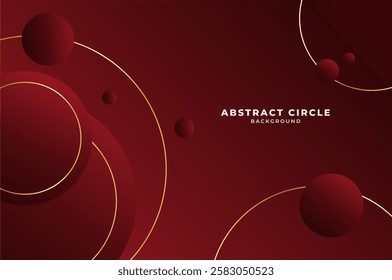 luxury Red Rose Circle shape background with gold line and planetary. Abstract geometry background with modern and elegant concept.