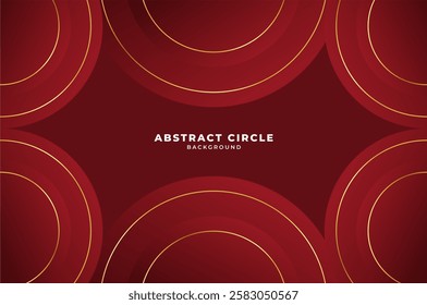 luxury Red Rose Circles shape background with gold line. Abstract geometry background with modern and elegant concept.