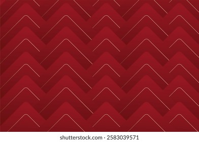 luxury Red Rose Rounded triangle shape seamless pattern with gold line. Abstract geometry pattern with modern and elegant concept.