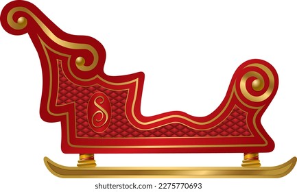 Luxury Red Santa Sleigh Side View Vector 