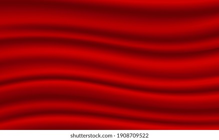 Luxury red satin smooth fabric background. Red silky fabric. Abstract background. Realistic textile with folds and drapes. Decoration element for design. Vector illustration