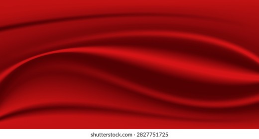 Luxury red satin smooth fabric background. Abstract background luxury red cloth or liquid wave or wavy folds of silk satin background. Red silky fabric. Decoration element for design.