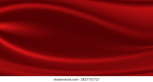 Luxury red satin smooth fabric background. Abstract background luxury red cloth or liquid wave or wavy folds of silk satin background. Red silky fabric. Decoration element for design.