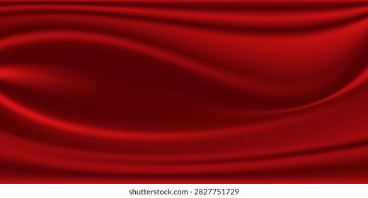Luxury red satin smooth fabric background. Abstract background luxury red cloth or liquid wave or wavy folds of silk satin background. Red silky fabric. Decoration element for design.