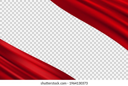 Luxury red silk fabric background. Red satin with wavy folds. Texture satin velvet material with gradient mesh for luxurious elegant design with space for text. Vector abstract background EPS10