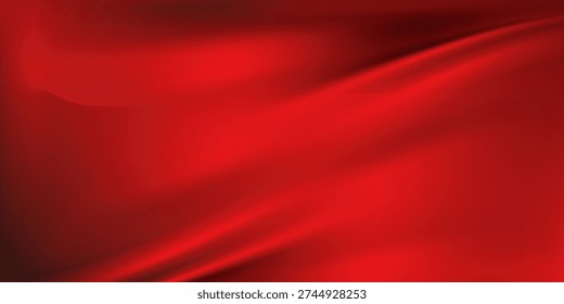 Luxury Red Silk Satin Fabric Texture Background. Elegant Ruby Wavy Backdrop for Valentine's Day, Christmas, and Premium Product Display.