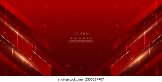 Luxury red square elegant on red background with golden lines and light effect. Template award design. Vector illustration