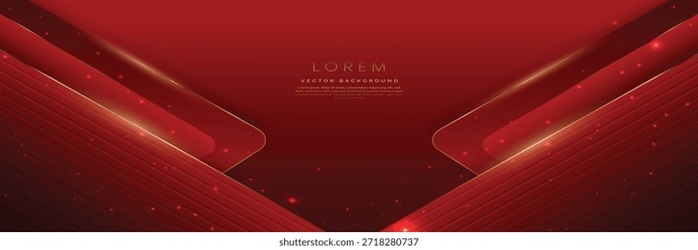 Cuadrado rojo de lujo elegante sobre fondo rojo con líneas doradas y efecto de luz. Diseño del premio de Plantilla. Ilustración vectorial