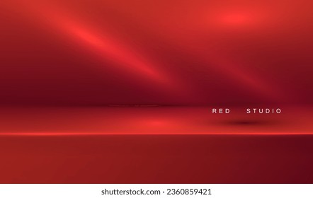 Luxury red studio with scene display empty room with spotlight use for show product. Vector podium stage for displaying a cosmetic products.