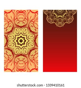 Luxury red, sunrise, gold color The Front And Rear Side. Mandala Design Elements. Wedding Invitation, Thank You Card, Save Card, Baby Shower. Vector Illustration