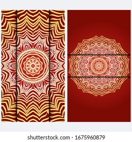 Luxury red, sunrise, gold color The Front And Rear Side. Mandala Design Elements. Wedding Invitation, Thank You Card, Save Card, Baby Shower. Illustration. Vector