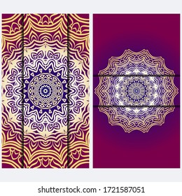 Luxury red, sunrise, gold color The Front And Rear Side. Mandala Design Elements. Wedding Invitation, Thank You Card, Save Card, Baby Shower. Illustration. Vector