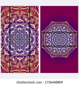 Luxury red, sunrise, gold color The Front And Rear Side. Mandala Design Elements. Wedding Invitation, Thank You Card, Save Card, Baby Shower. Illustration. Vector