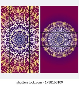 Luxury red, sunrise, gold color The Front And Rear Side. Mandala Design Elements. Wedding Invitation, Thank You Card, Save Card, Baby Shower. Illustration. Vector