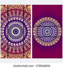 Luxury red, sunrise, gold color The Front And Rear Side. Mandala Design Elements. Wedding Invitation, Thank You Card, Save Card, Baby Shower. Illustration. Vector
