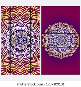 Luxury red, sunrise, gold color The Front And Rear Side. Mandala Design Elements. Wedding Invitation, Thank You Card, Save Card, Baby Shower. Illustration. Vector