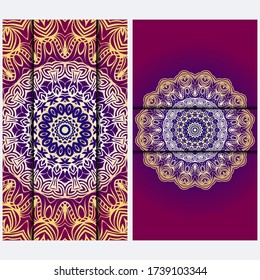 Luxury red, sunrise, gold color The Front And Rear Side. Mandala Design Elements. Wedding Invitation, Thank You Card, Save Card, Baby Shower. Illustration. Vector