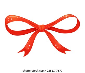 Luxury red thin gift bow in cartoon style. Vector illustration for design isolated on white background.